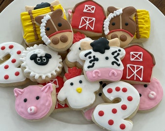 Farm Birthday Theme Decorated Cookies Set